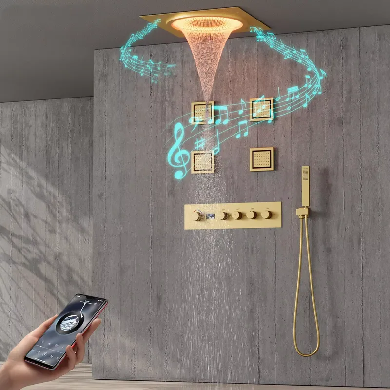 Home In Bathroom - Intelligentes LED-Duschset Badezimmer Musik-Regenduschsystem Schwarz Matt