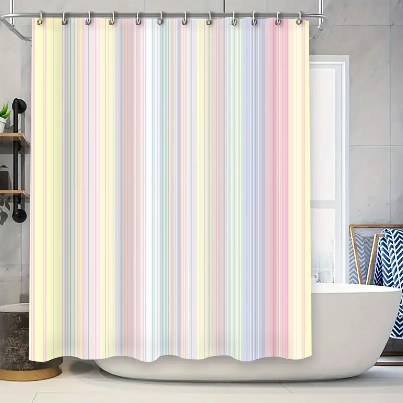 Home Bathroom Colors - Weicher gestreifter Duschvorhang in Pastellfarben, moderne