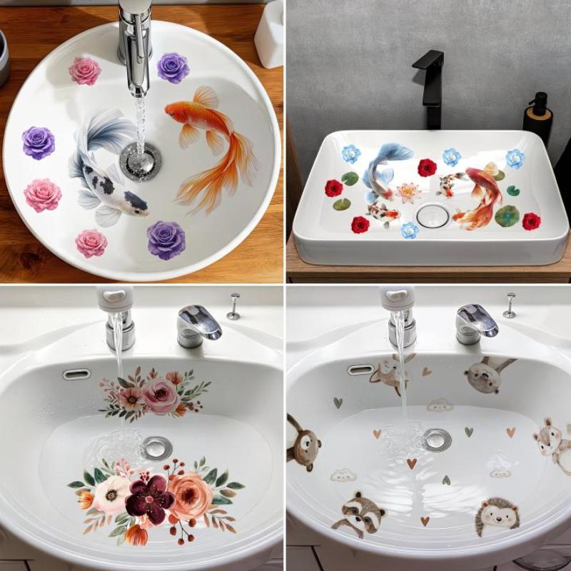 Home Bathroom Wash Basin - Neuer Lucky Koi Floral Waschbecken-Aufkleber, selbstklebend,