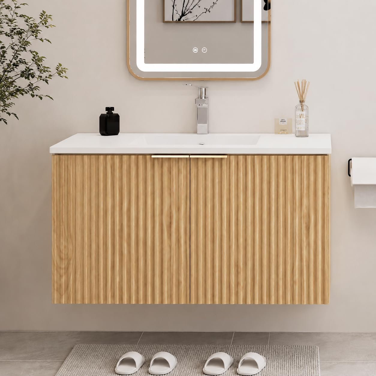 Home In Bathroom - Moderner schwebender Badezimmerschrank mit wellenförmigen, strukturierten