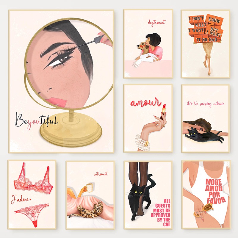 Home Bathroom Quotes - Retro Glam Fashion Magazine Poster, rosa,
