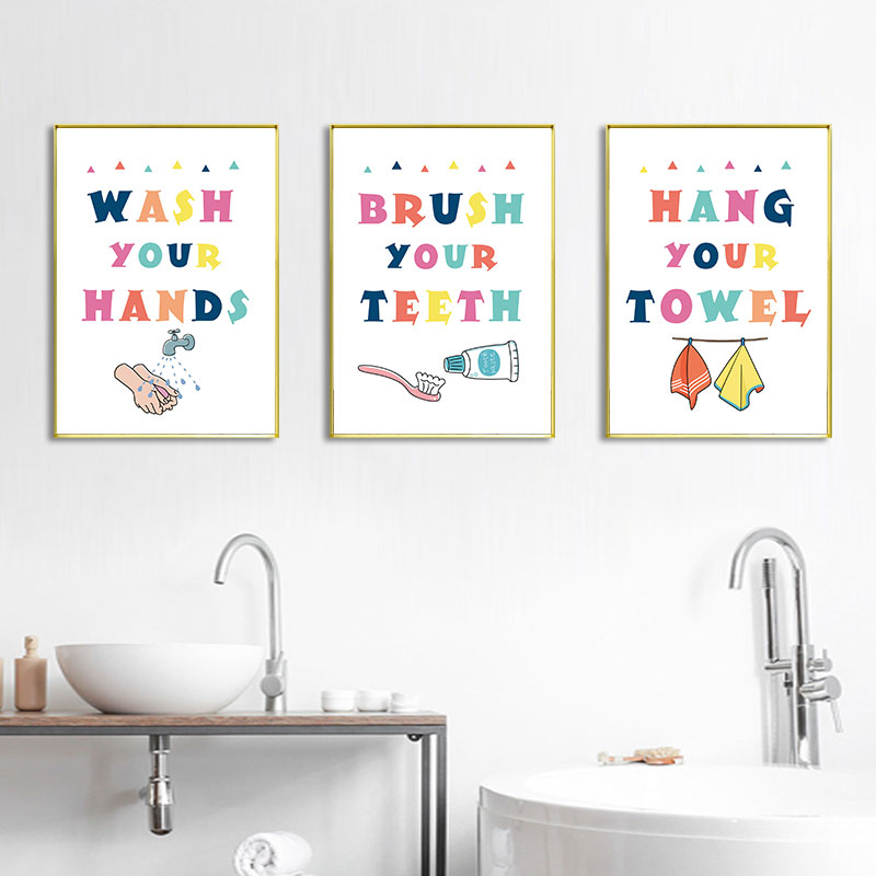 Home Bathroom Quotes - Moderne bunte Kinder-Badezimmer-Wandkunst, einfache Worte, Leinwand-Poster,