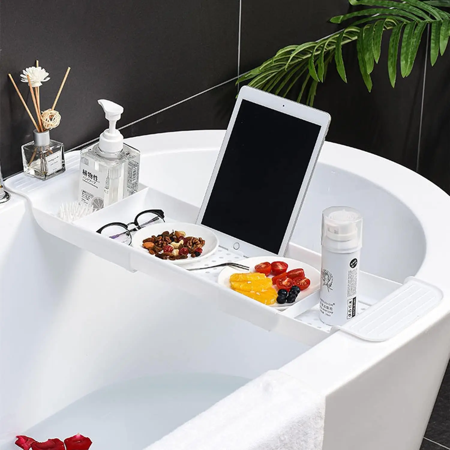 Bath Caddy Tray - Ausziehbares Badewannenablage-Tablett, multifunktionales Kunststoff-Badewannentablett, Badezimmer-Organizer, schlichte,