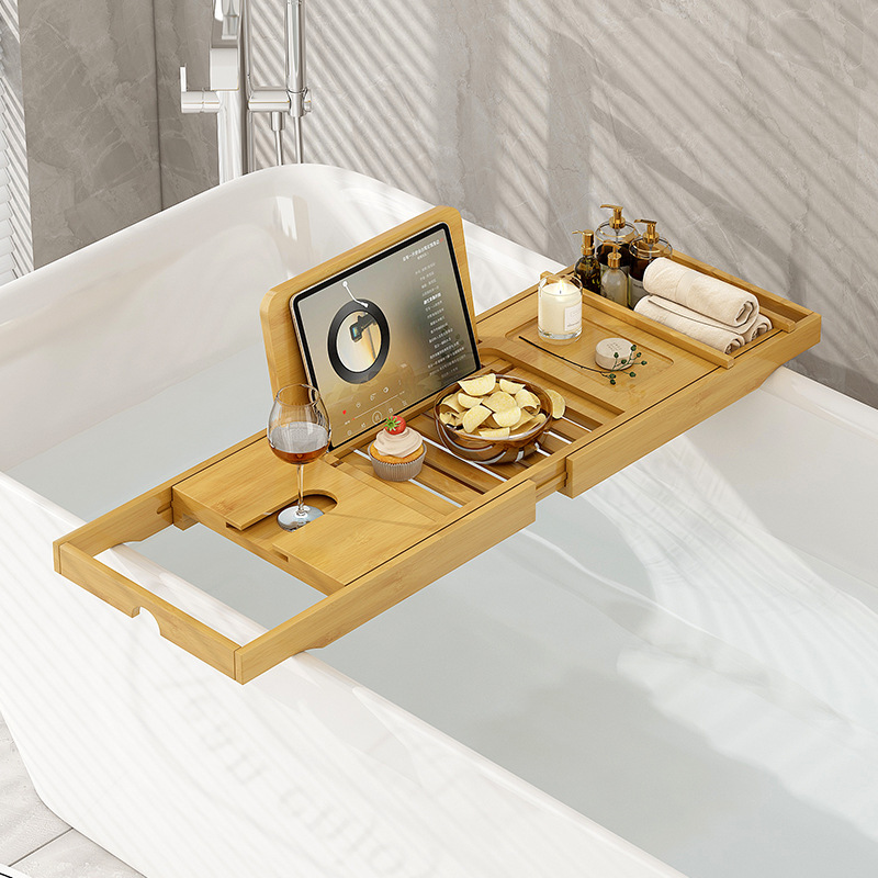 Bath Caddy Tray - Luxuriöses Ausziehbares Badewannen-Organizer-Set mit Seifenablage, Rutschfester