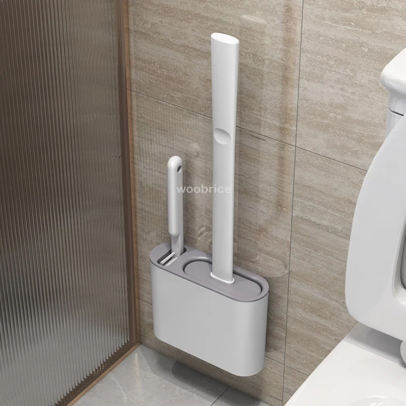 Toilet Brush Holder - Wandmontierte Toilettenbürste mit Halter, Langstielige Silikon-Toilettenbürste