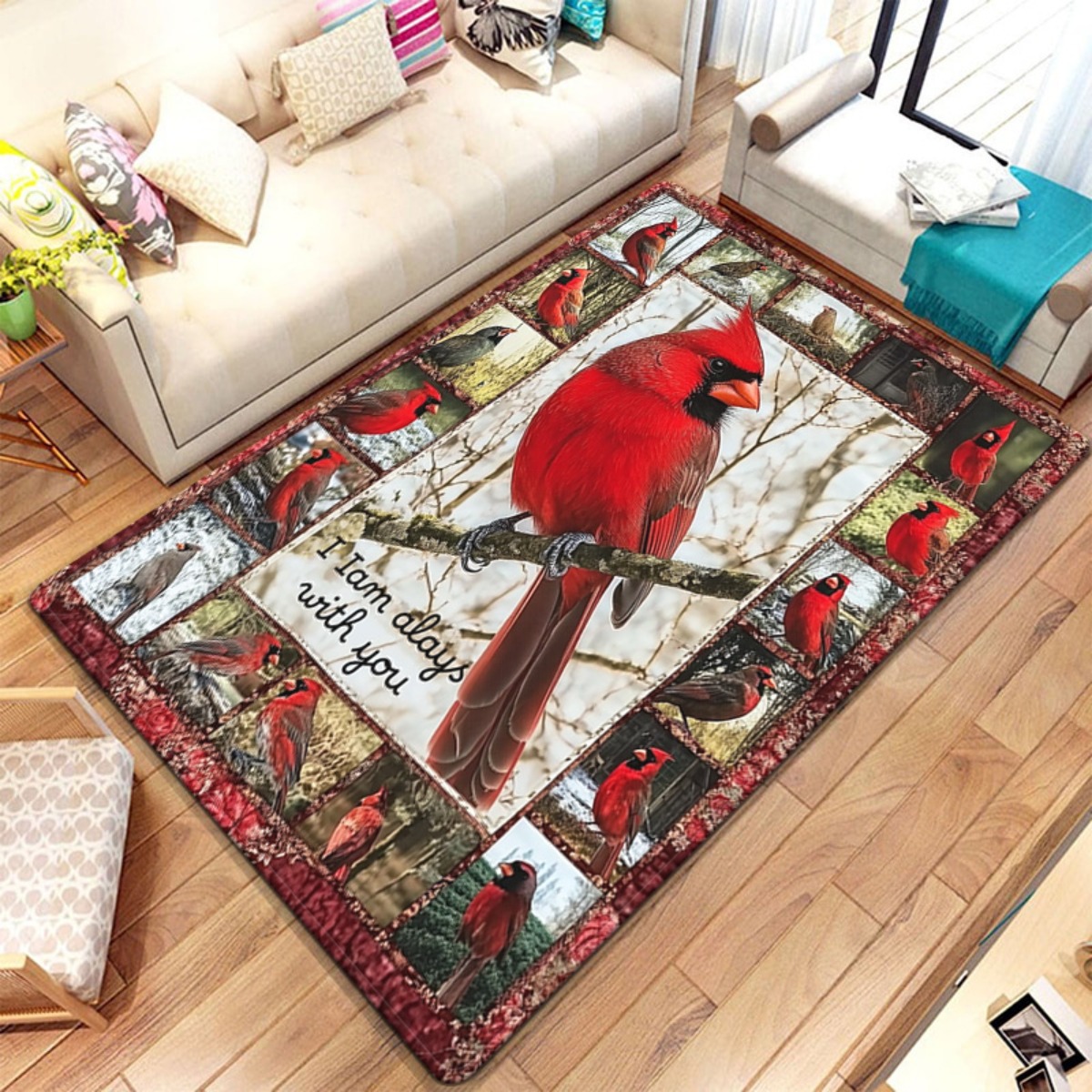Home Bathroom Quotes - Rustikaler Teppich mit Kardinalvogel-Druck im Farmhouse-Stil,