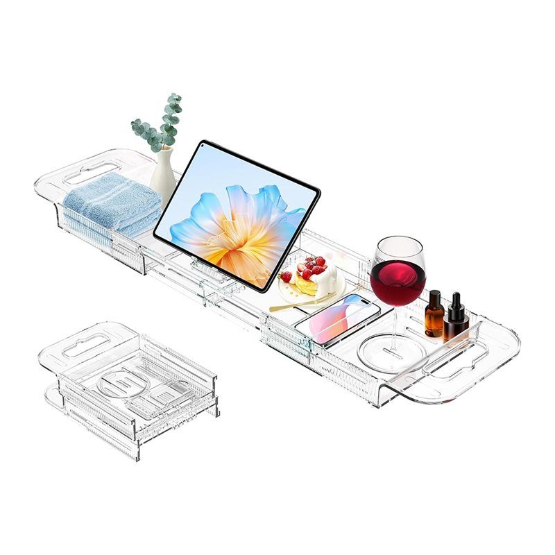 Bath Caddy Tray - AEE2-Ausziehbare Badewannenablage, multifunktionale Acryl-Badewannenablage, Badezimmer-Organizer, einfacher