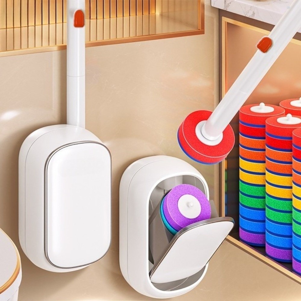 Toilet Brush Holder - Wandmontiertes WC-Reinigungsbürsten-Set mit integrierten Bürsten, langem