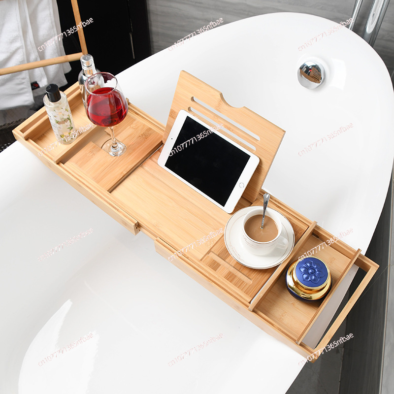 Bath Caddy Tray - Luxuriöser Brauner Badewannen-Organizer, Ausziehbarer Rutschfester Badewannentablett,