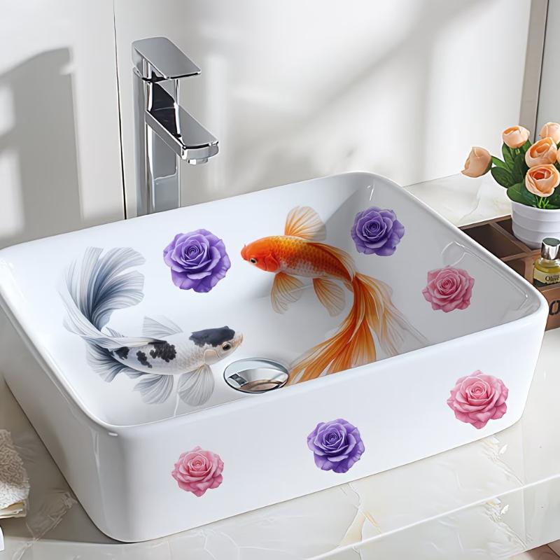 Neuer Lucky Koi Floral Waschbe – Home Bathroom Wash Basin Bewertung und Preis