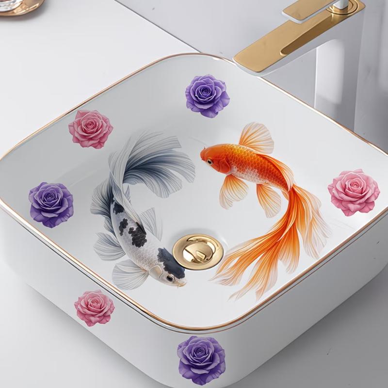 Neuer Lucky Koi Floral Waschbe – Home Bathroom Wash Basin Bewertung und Preis