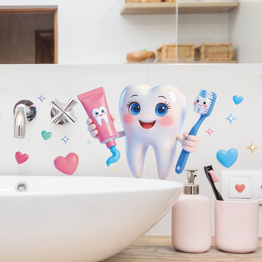 Wandaufkleber mit Cartoon-Zahn – Home Bathroom Wash Basin Bewertung und Preis
