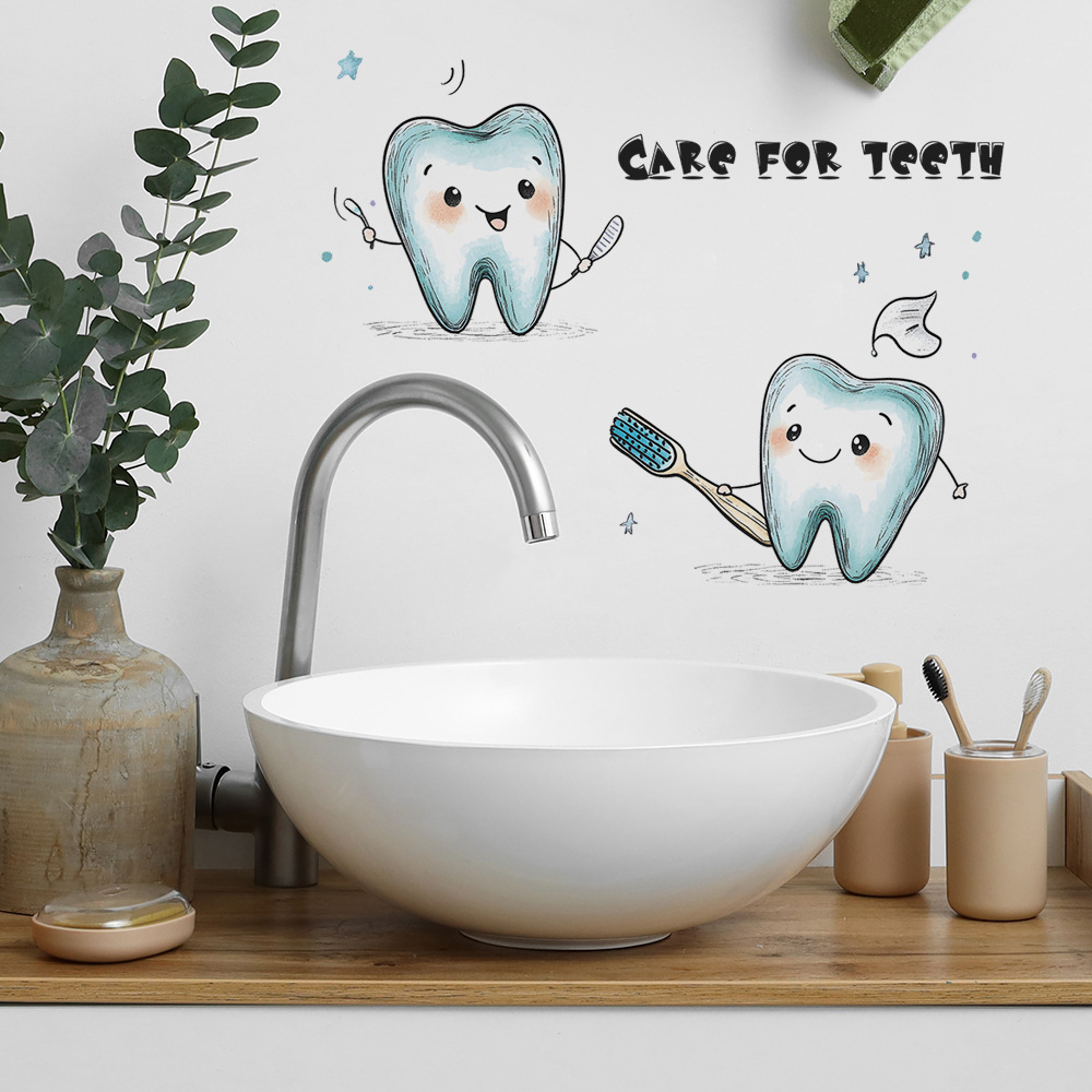 Wandaufkleber mit Cartoon-Zahn – Home Bathroom Wash Basin Bewertung und Preis