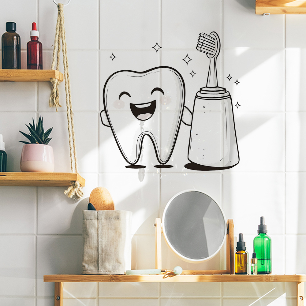 Wandaufkleber mit Cartoon-Zahn – Home Bathroom Wash Basin Bewertung und Preis